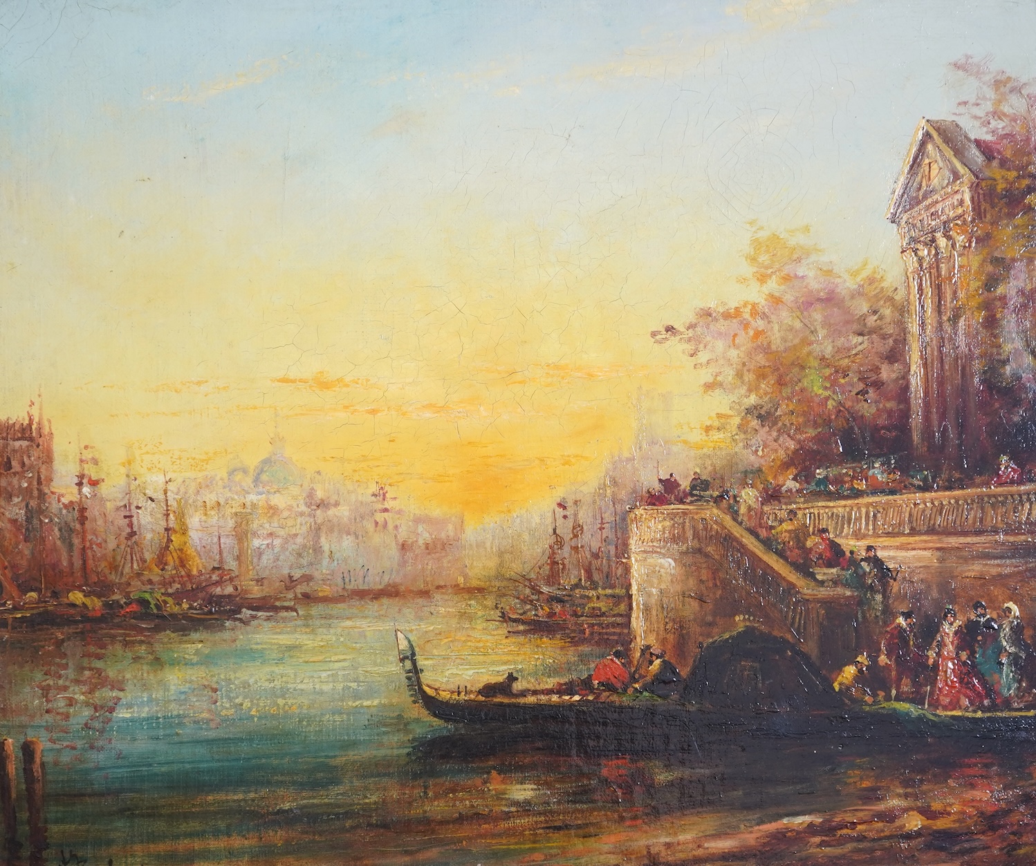 Alfred August Bachmann, German 1863-1956, Venetian canal with gondola